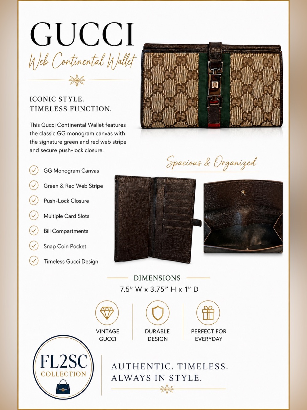 Gucci Brown GG Canvas Wallet with Green and Red Web Stripe - Picture 5 of 5